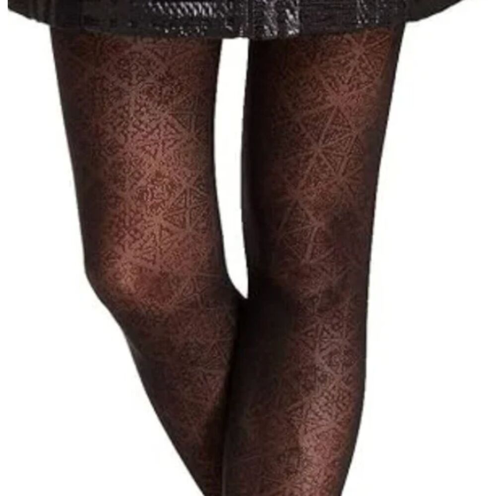 Star Power by SPANX Center Stage Patterned Shaping Tights Nouveau Blk Small/Med